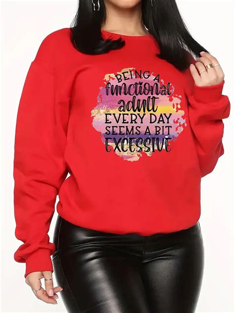 Letter Print Sweatshirt Plus Size Casual Long Sleeve Crew Temu