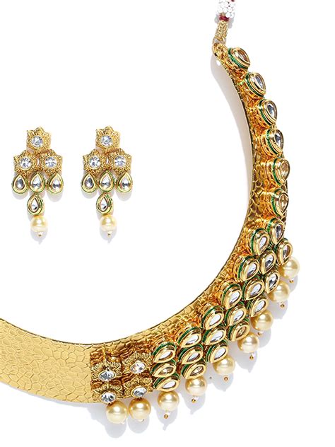 Buy Zaveri Pearls Gold Toned Hasli Kundan Necklace Set Zpfk Online