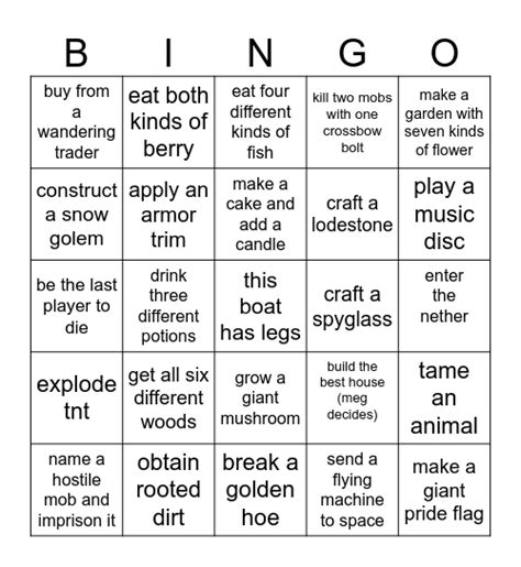 Minecraft Bingo Card