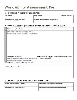 work ability assessment form bc  responders mental health