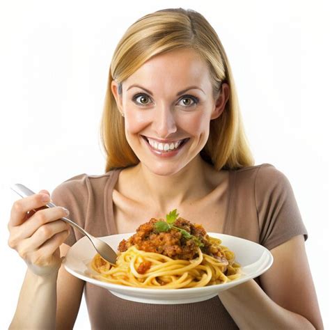 A Girl Having Tagliatelle With Bolognese Sauce Pasta Premium AI