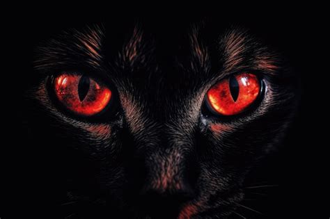 Un Gato Negro Con Ojos Rojos Est En La Oscuridad Foto Premium