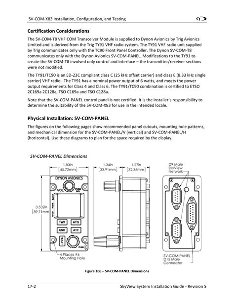 Certification considerations -2, Physical installation: sv-com-panel -2 | Dynon Avionics SkyView ...