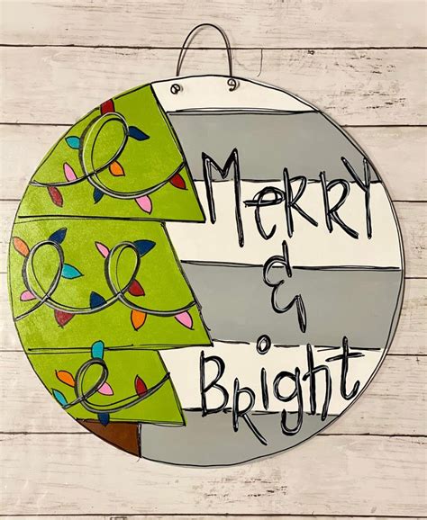 Merry And Bright Door Hanger Round Door Hanger Christmas Etsy Canada