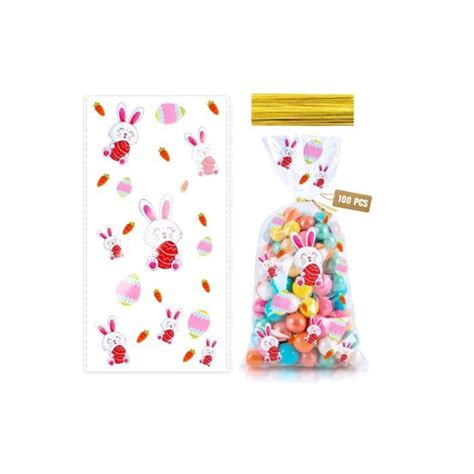 100 Pièces Plastique Transparent Sachet Bonbon Paques 4 Modèles Sachet