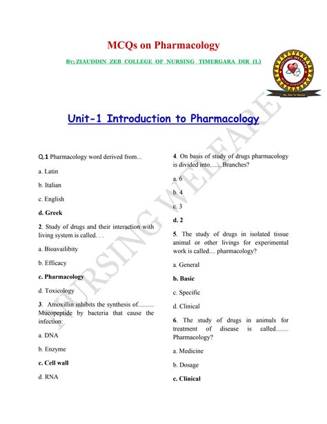 Solution Chapterwise Mcqs Of Pharmacology I Complete Studypool