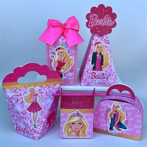 Kit Caixas Personalizadas Barbie PEGUE E MONTE Envie O Nome E Idade