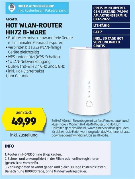 Alcatel Hot Wlan Router Hh72 B Ware Angebot Bei Hofer