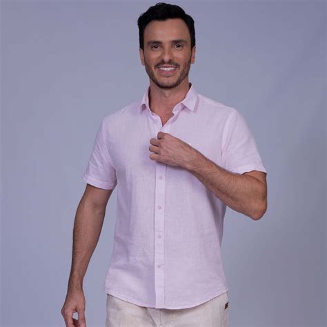 Camisa Manga Curta Slim Linho Misto