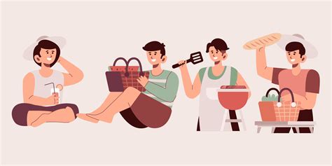 Outdoor picnic activity modern characters set isolated illustration ...