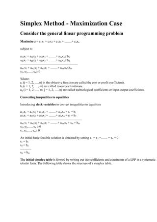 Simplex Method Maximisation Case PDF