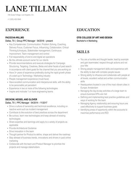 Ppc Manager Resume Samples Velvet Jobs