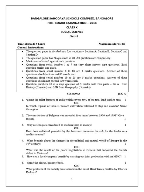 Sahodaya Pre Board 10th Social Science Question Paper Pdf