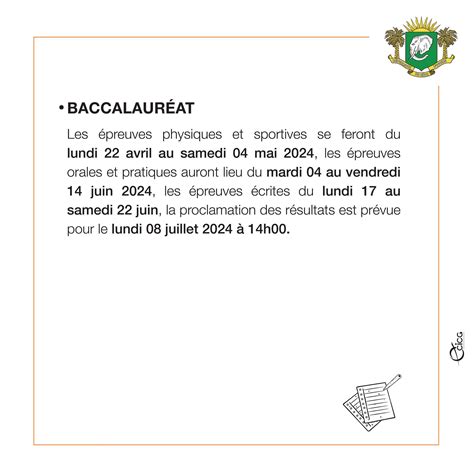 C Te D Ivoire Calendrier Des Examens Cepe Bepc Et Baccalaur At