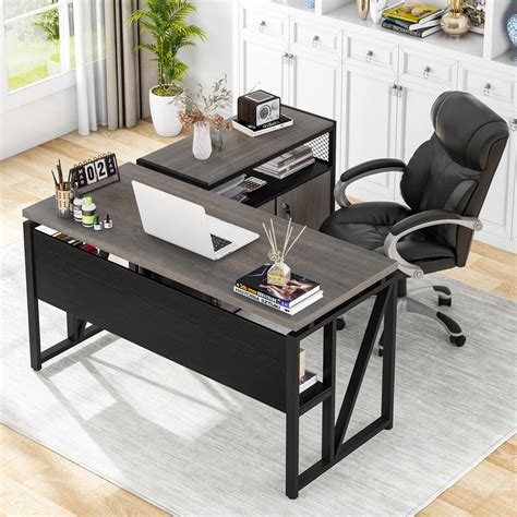 Buy Tribesigns L Shaped Desk With Drawer Cabinet Executive