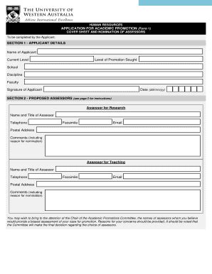 Fillable Online Hr Uwa Edu Application For Academic Promotion