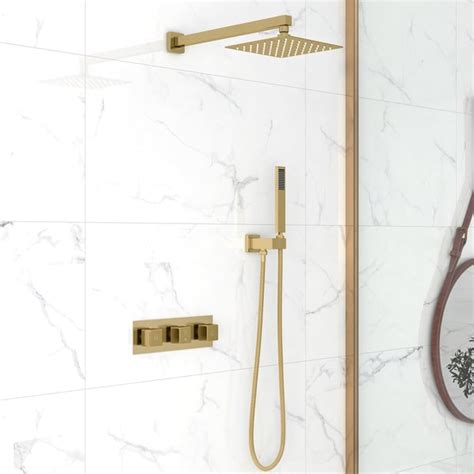 Modern Luxury Wall Mounted Solid Brass Shower System With Hand