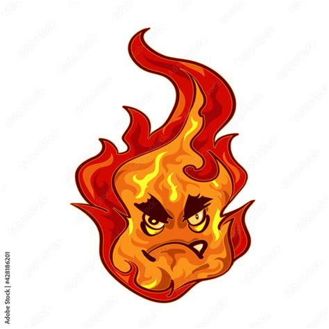 Burn Flame Face Cartoon Vector Illustration Hot Cute Emoji Clip Art