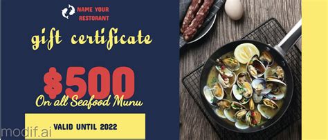 Seafood Restaurant Gift Certificate Template - Mediamodifier