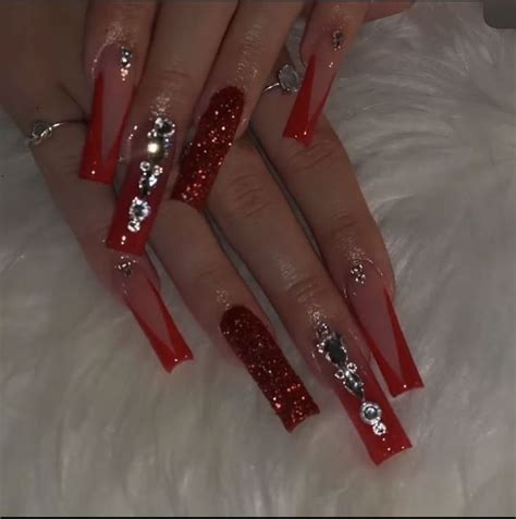 100 Red Nail Inspiration ️ Red Acrylic Nails Red And Silver Nails