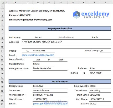 How To Design An Employee Details Form In Excel Free Template