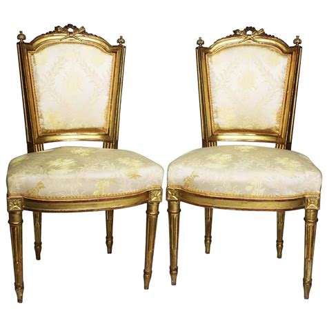 Pair Of Th Century Painted Rose Carved Louis Xvi Style Side Chairs