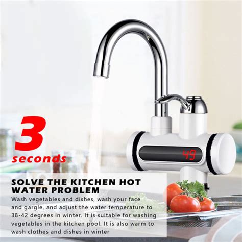 220v 3sec Instant Tankless Electric Hot Water Faucet With Led Digital Display Kitchen Fast