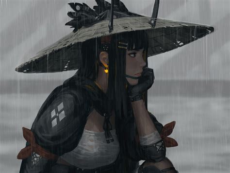 warrior, fantasy girl, looking away, long hair, GUWEIZ, samurai ...