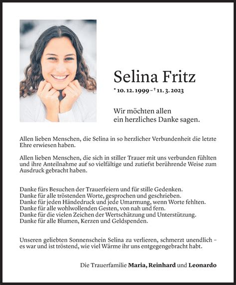 Todesanzeigen Von Selina Fritz Todesanzeigen Vorarlberger Nachrichten