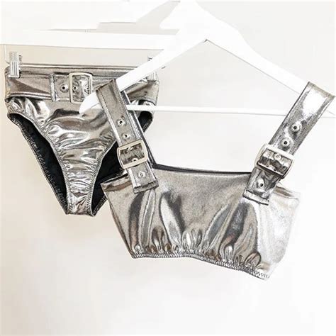 Aliexpress Buy Leather Sequins Bikini Set Sexy Silver Bikinis