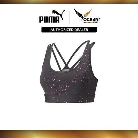 Puma Womens Stardust Mid Impact Printed Womens Training Sports Bra Black 52137201 Shopee