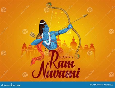 Happy Ram Navami Festival Of India Lord Rama With Arrow Stock Vector