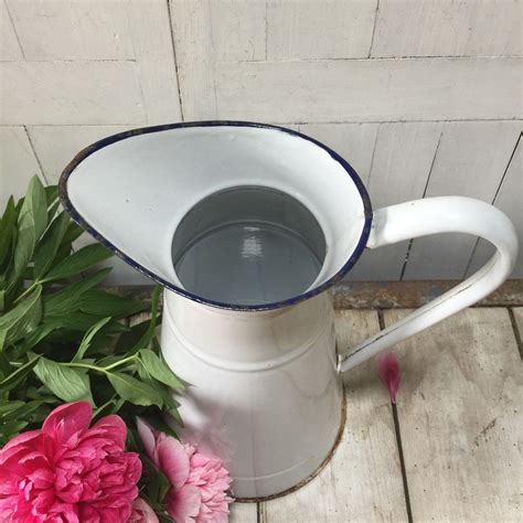 French Vintage Big White Enamel Pitcher Etsy French Vintage Decor