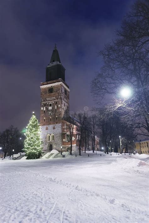 Christmas Tree Near Cathedral in Turku in Finland Stock Photo - Image ...
