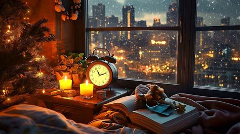 Night City Christmas In Cozy Bedroom Ambience Snowfall Smooth