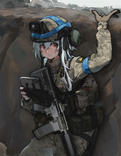 Safebooru 1other Absurdres Ambiguous Gender Armband Assault Rifle