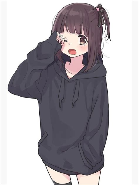 "Kawaii Anime Girl In Black Hoodie" Greeting Card for Sale by Yiuyiu12 | Redbubble