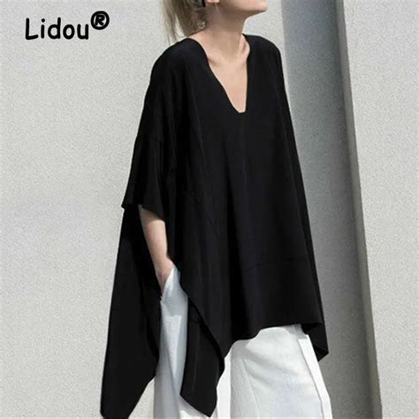 T Shirt Manches Chauve Souris Pour Femme Haut Chic Col En V