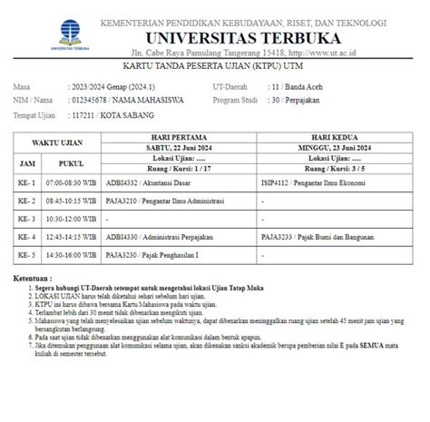 Panduan Cetak KTPU Kartu Tanda Peserta Ujian Universitas Terbuka