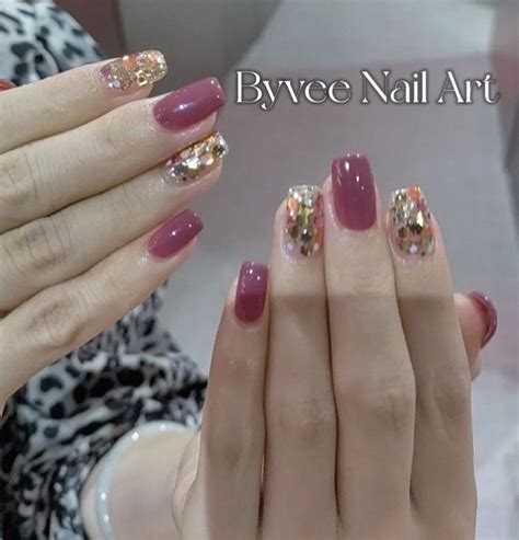 Personalized Rosey Pink Nude Korean Glitters Mix And Match Square Press On Nail Reusable Fake