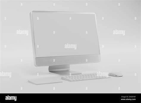 3d Computer Monitor Wireless Mouse Keyboard Float On White Background