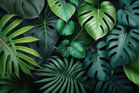 Tropical Palm Leaves Pattern Background Green Monstera Tree Foliage Decoration Design Plant