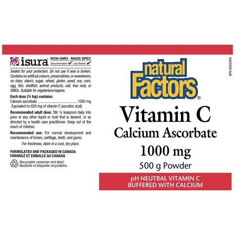 Natural Factors Vitamin C Calcium Ascorbate Powder 500g