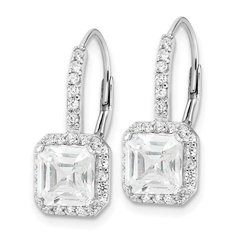 Sterling Silver Cheryl M Rhodium Plated CZ Leverback Earrings