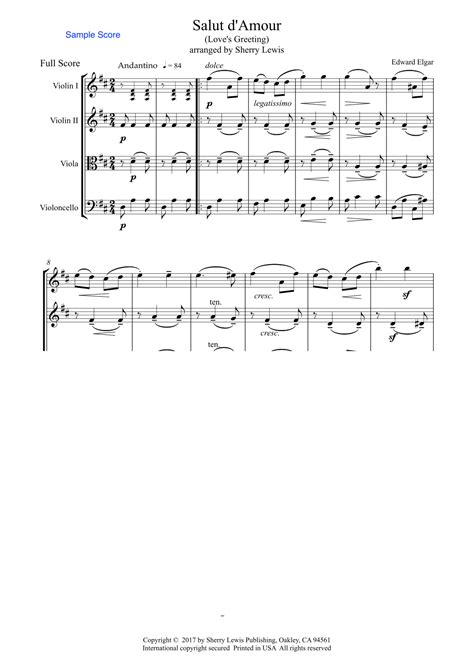 SALUT D AMOUR String Quartet Intermediate Level For 2 Violins Viola