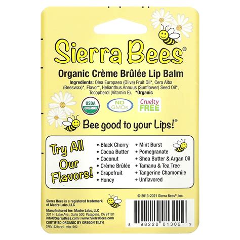 Sierra Bees Organic Lip Balms Creme Brulee 4 Pack 015 Oz 425 G Each