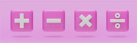 Plus Minus Multiplication And Division D Pink Buttons Set Stock