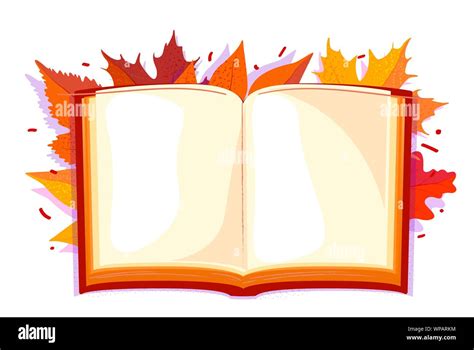 Colorful open book in fall leaves on white background. Autumn template ...