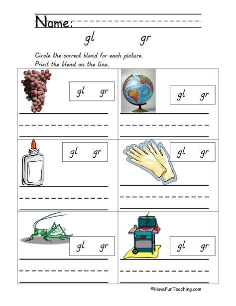 Blends Gl Gr Worksheet By Teach Simple