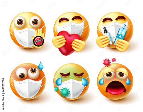 Covid Smiley Emoji Vector Set Emojis D Character In Care Sick And